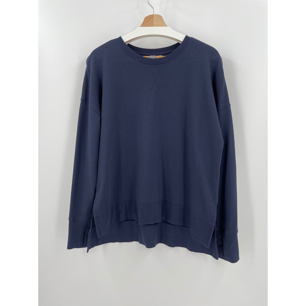 Sweaty Betty After Class Crewneck Sweatshirt Navy Blue Slit Pullover Size 8 M